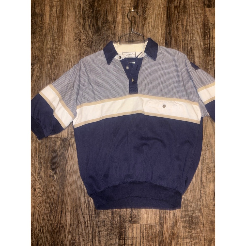 Classics Palmland Mens Navy Colorblock Short Sleeve Polo Shirt Medium 6090-555C
